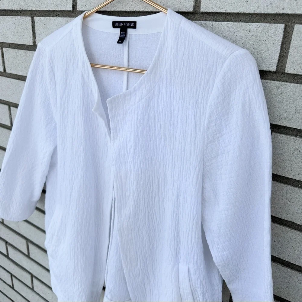 Eileen Fisher Organic Cotton Double Weave White Crinkle Jacket S Minimalist - Picture 3 of 11